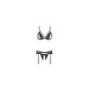 Ensemble trois pièces avec soutien-gorge fendu, porte-jarretelles et string noir 